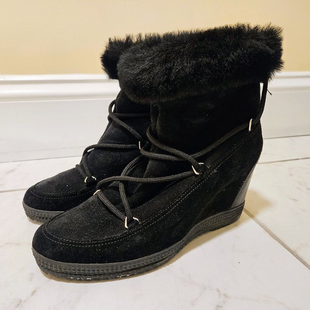 Napoleoni Suede Shearling Wedge Winter Lace-up Booties 36EU/5.5US